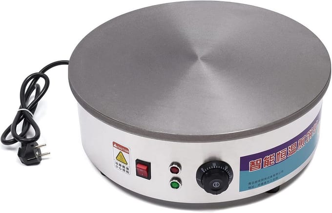 Crêpes Maker Elektrisch - Pannenkoekenplaat - Thuis Bakken - Antikleefcoating - 45 cm diameter - Zilver