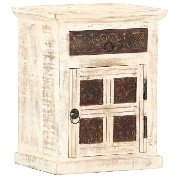 vidaXL - Nachtkastje - 40x30x50 - cm - massief - mangohout - wit