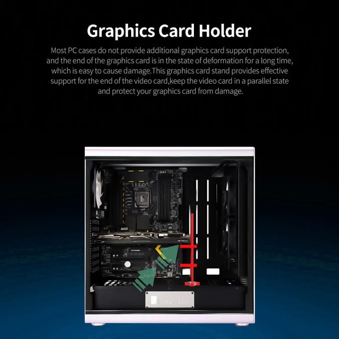 GM962 Aluminium verticale grafische kaarthouder Dubbele ondersteuning Jackbeugel Desktop PC-behuizing ideokaart zwart