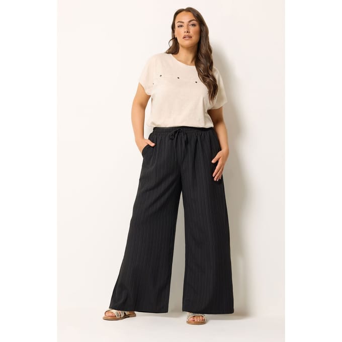 Yours Zwarte Getextureerde Broek Met Wijde Pijpen Size Short > 42
