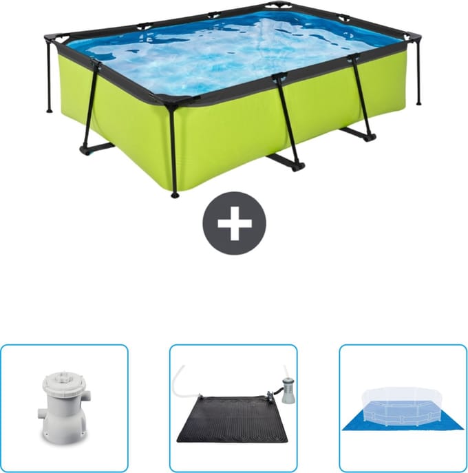 EXIT Rechthoekig Lime Frame Zwembad - 220 x 150 x 65 cm - Inclusief Pomp - Solar Mat - Grondzeil - Nu extra voordelig