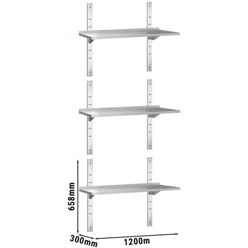 GGM Gastro 3-laags RVS wandschap PREMIUM - 1200x300mm zilver