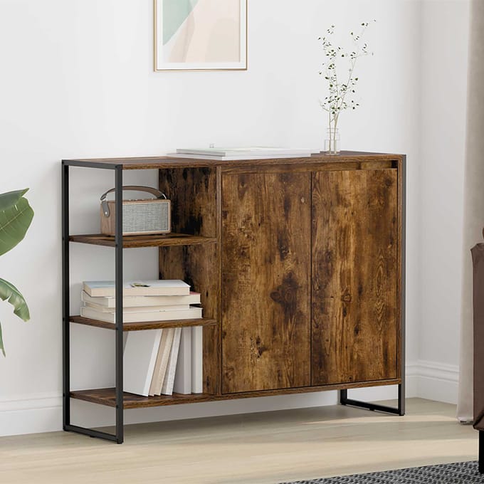 vidaXL - Bijzetkast - Gerookt - eiken - 96,5 - x - 30 - x - 75 - cm - Bewerkt - hout