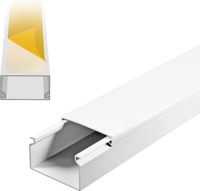 Kabelgoot / leidinglijst met bevestigingstape 2X1 M wit 20x10 mm