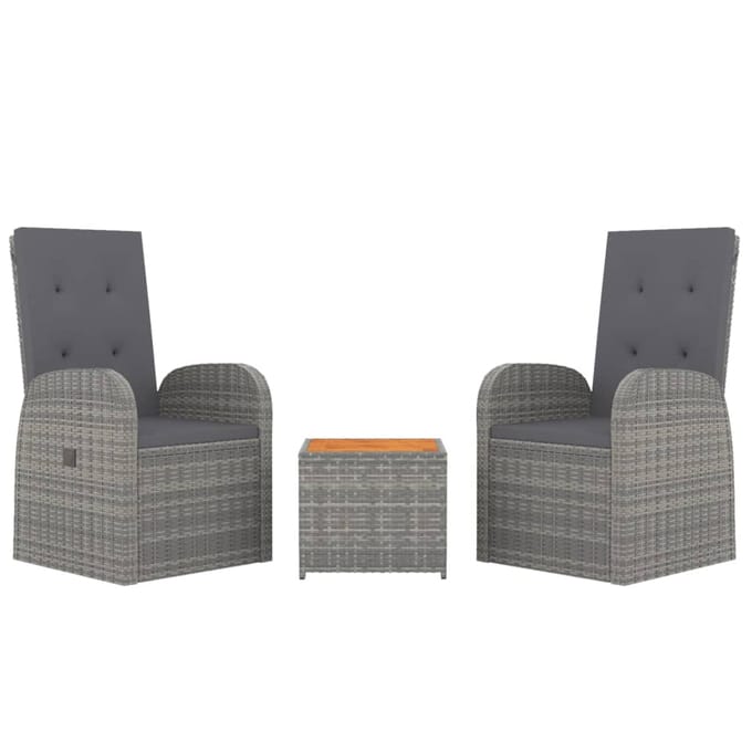 vidaXL - 3-delige - Loungeset - poly - rattan - en - massief - acaciahout - grijs