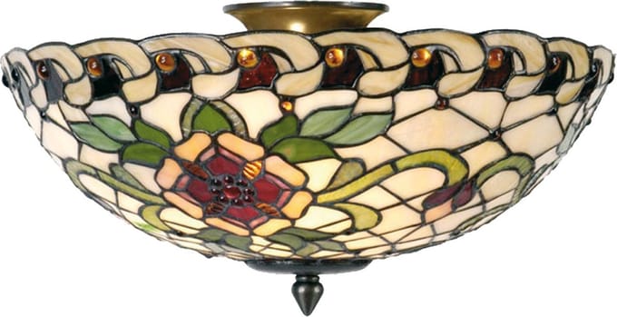 Lumilamp Plafondlamp Tiffany Ø 40x25 cm Groen Rood Metaal Roos
