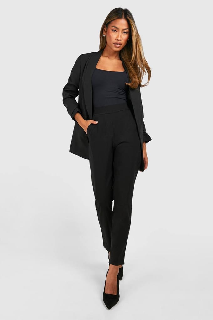 boohoo Dames Super Stretch Tapered Tailored Trouser | Zwart | Maat: 40