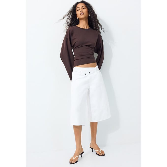 Stradivarius B11 T-shirt met lange mouw en getailleerde taille  Bruin M
