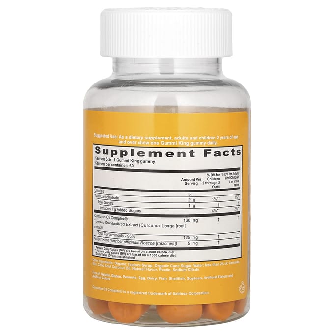 Kinderen Kurkuma + Gember, Immuun + Antioxidant + Ontstekingsremmend, Mangosmaak, 60 Gummies