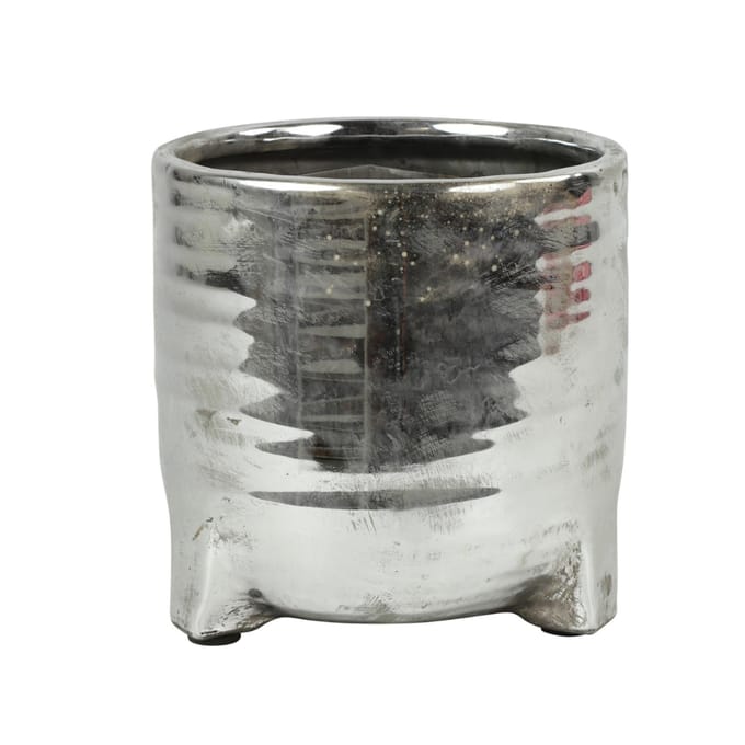 Countryfield bloempot zilverkleur speelgoed decoratie 18 cm.