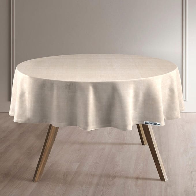 Protecttable - Rond Tafelzeil Linnenlook Ecru Ø138cm - Tafelkleed Afwasbaar - Kunststof