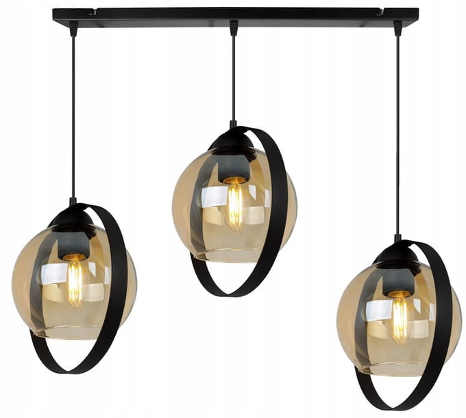 Hanglamp Ring Haga 3-lichts met Glazen Kap - Zwart/Goud/Chrom