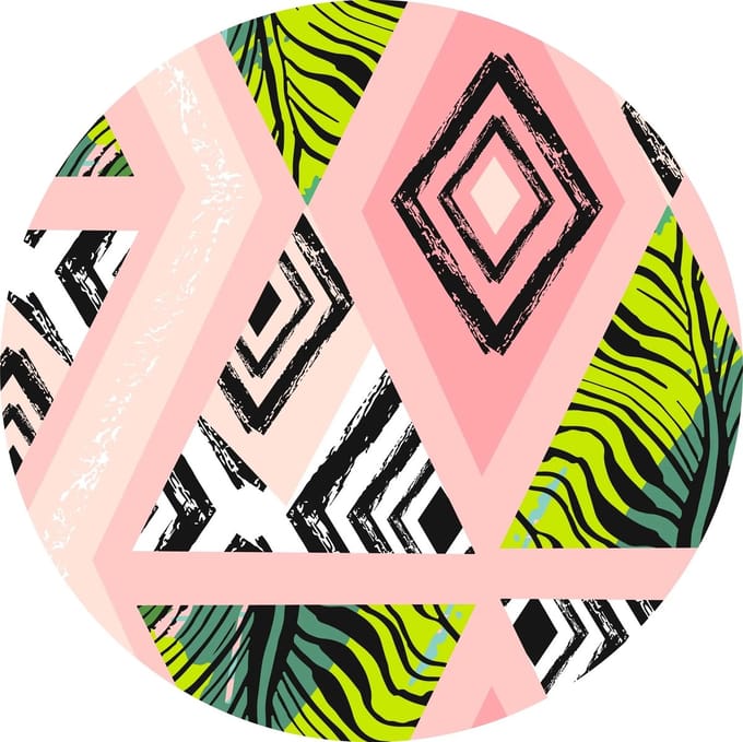 Vinyl | Vloerkleed vinyl rond| Pink jungle | 150 cm Rond