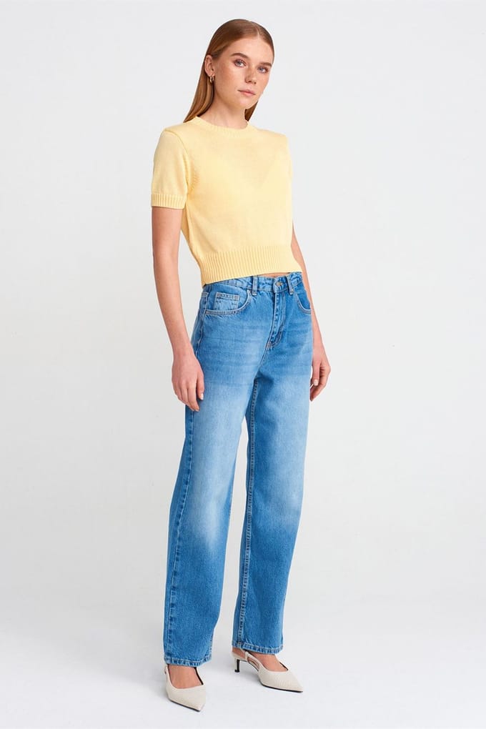 Dames Hoge Taille Wijde Pijpen Denim Jeans