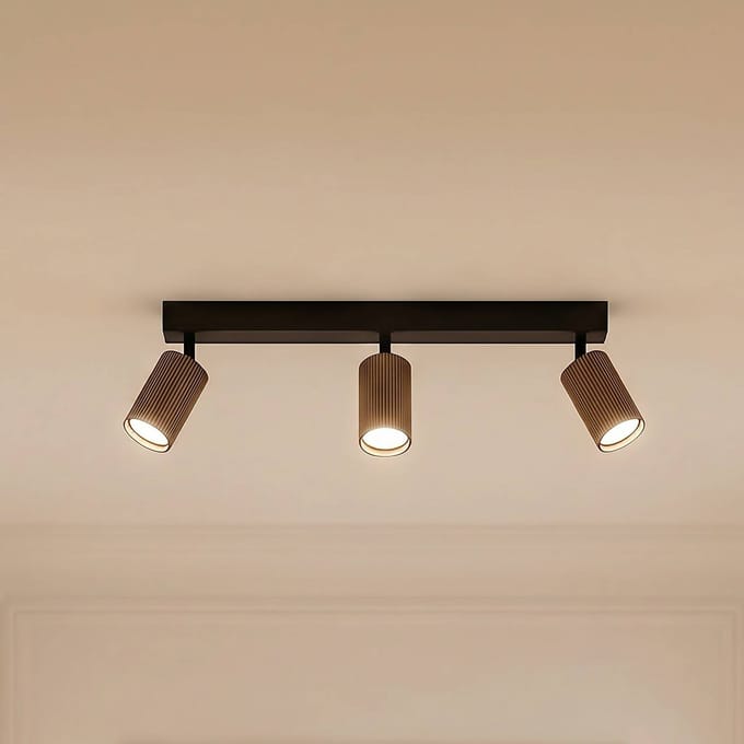TK Lighting Plafondspot Tune, 3-lamps, bruin, metaal, lengte 66 cm