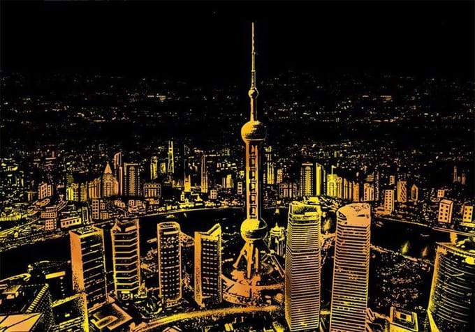 Scratch Art  Shanghai - 410 x 287 mm - Kras tekeningen - Scratch painting