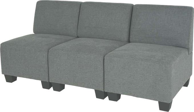 Modulaire 3-zitsbank Lyon, stof/textiel ~ grijs, zonder armleuningen