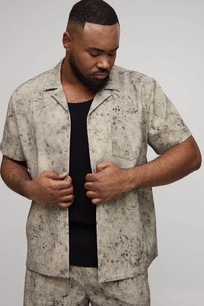 Plus Overhemd Met Bleekvlekken Textuur En Regular Fit | Taupe | Size 2XL