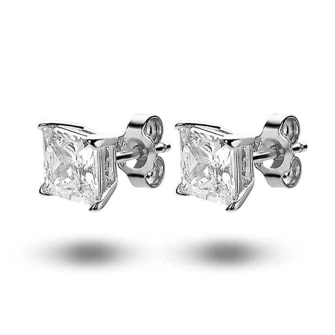 Twice As Nice oorbellen in zilver, vierkant zirkonia van 7 mm Wit