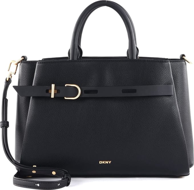 DKNY Leren Handtas Schoudertas Onyx Satchel Blk / Gold Zwart