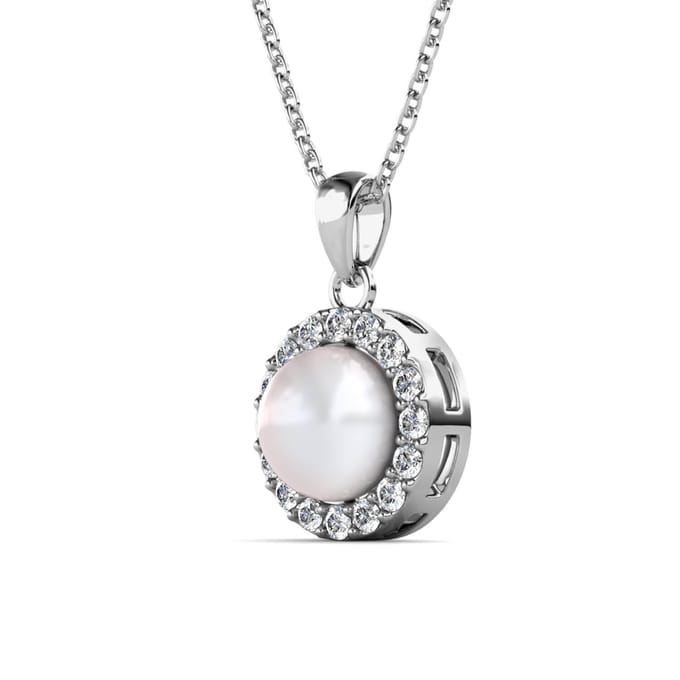 Cirkelvormige parelhangers - zilver en kristal