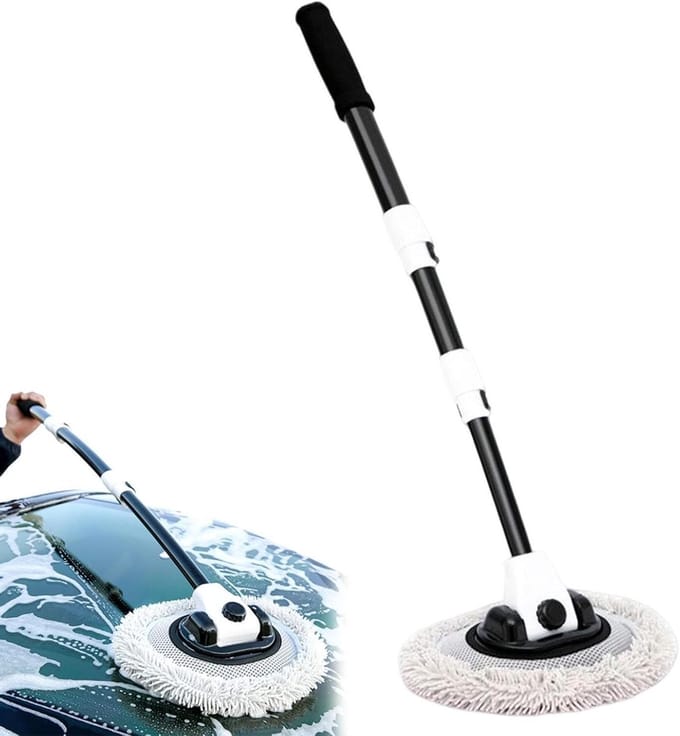 Autowasborstel - Wasborstel Dweil - Auto Reinigen - Zachte Microvezel - 112 cm uitschuifbaar - Wit