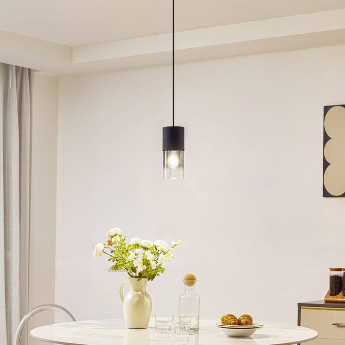 Lindby - hanglamp - 1licht - Glas, aluminium, ijzer - H: 24 cm - E27 - rookgrijs, zwart