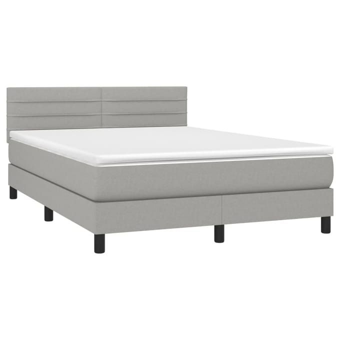vidaXL - Boxspring - met - matras - en - LED - stof - lichtgrijs - 140x190 - cm