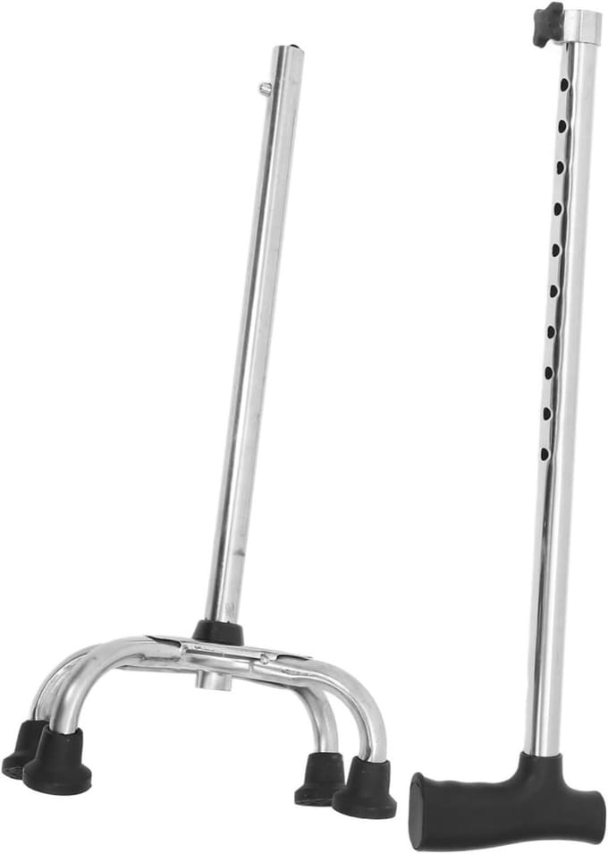 Loopstok - Hulpmiddel - Extra stabiliteit - Vierpuntsbasis - 64-88 cm - Zwart