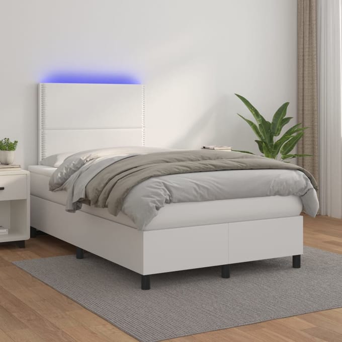 vidaXL - Boxspring - met - matras - en - LED - kunstleer - wit - 120x200 - cm