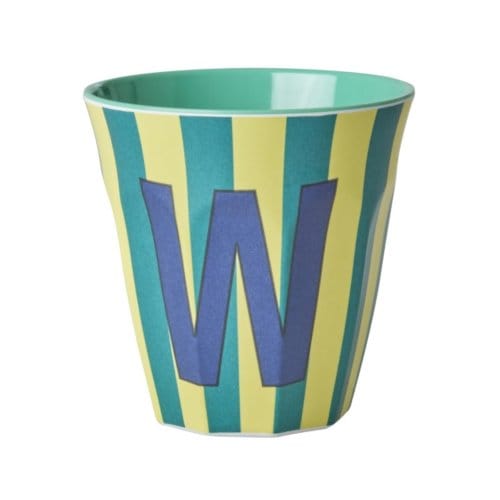Rice melamine beker medium gestreept letter w, groen