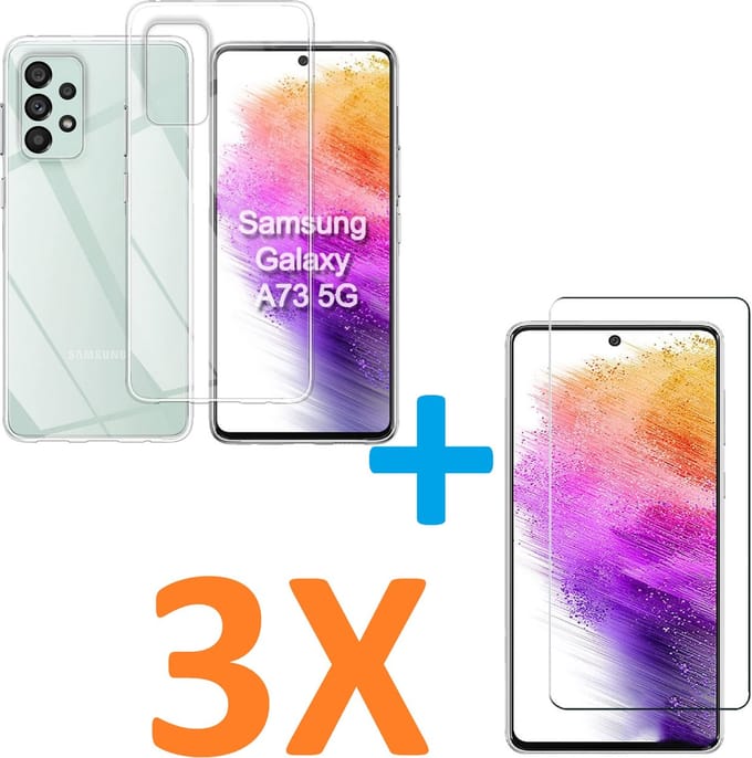 Silicone hoesje transparant met 3 Pack Tempered glas Screen Protector Geschikt voor: Samsung Galaxy A73 5G