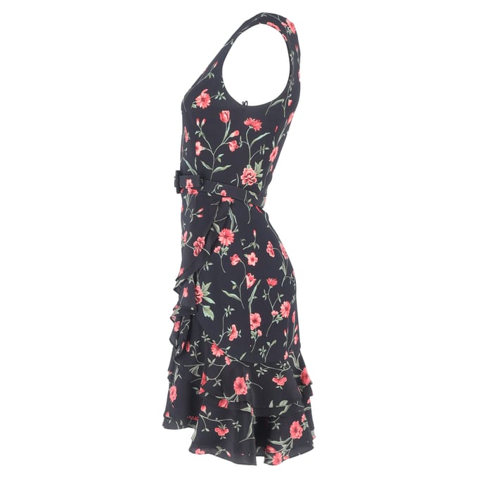 Michael Kors Collectie Bloemenprint Mini-jurk met Ceintuur in Multicolor Viscose