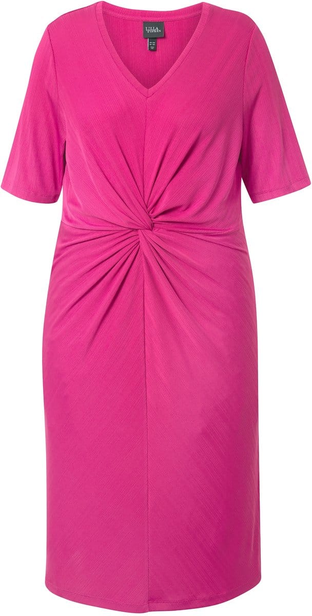 Ulla Popken - Dames - Jersey jurk gedrapeerd V-hals halve mouwen - Licht heide - Maat 58+