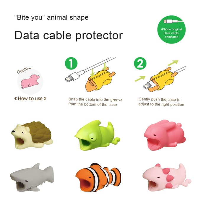 Protecteur de Câble de Données en Forme d'Animal Silicone Anti-Casse Morsure Fil beige