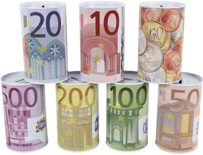 Spaarpot blik eurobiljet XL - 20 cm - 7 stuks