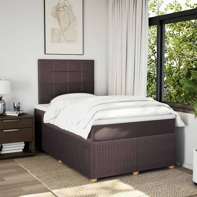 vidaXL - Boxspring - met - matras - stof - donkerbruin - 120x190 - cm