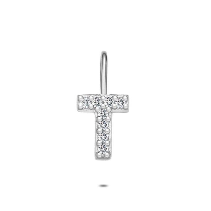 Twice As Nice Hanger in zilver, letter T met steentjes