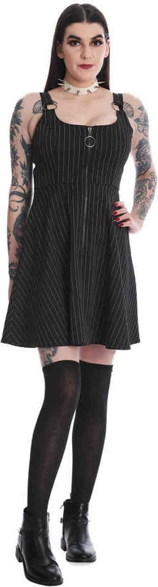 Banned - Bellona Pinstripe Korte jurk - L - Zwart
