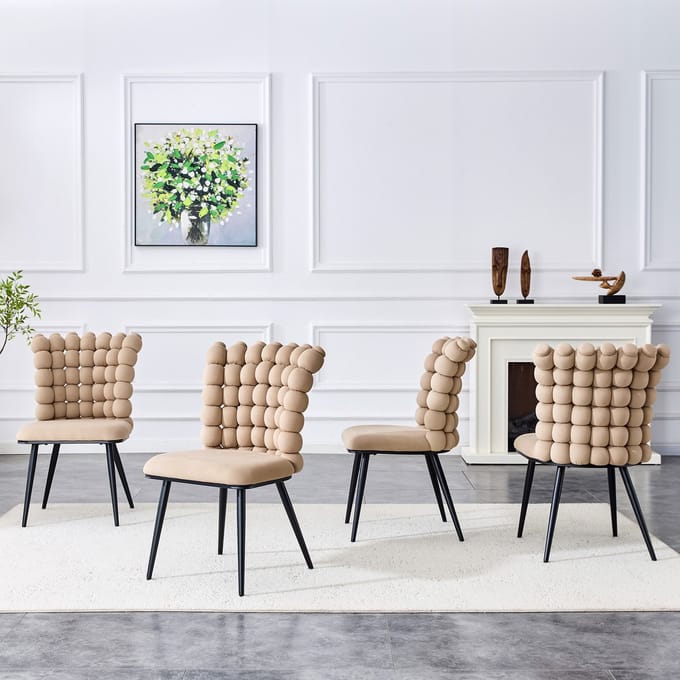 REDOM - Eetkamerstoelen Set Van 2 - Met Rugleuning - Modern - Voor Eetkamer - Fluweel En Metaal - Camel