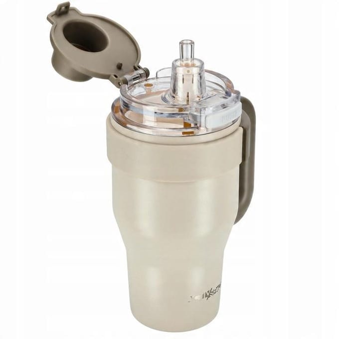 ACTIV SPACE - Thermische Beker met Rietje - 800ml - Beigekleurig - Ergonomische Handvat