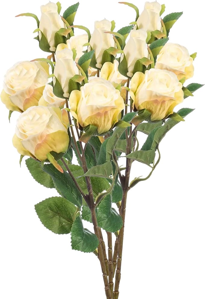 Emerald Kunstbloem Roos tak - 5x - 44 cm - creme wit - Kunst zijdebloemen