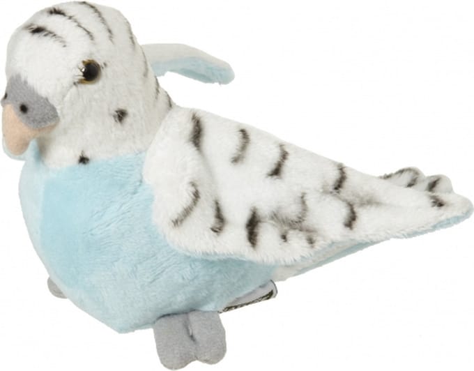 Nature Planet Pluche blauwe grasparkiet - vogel knuffel - 16 cm - huisdieren