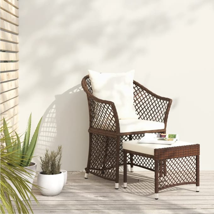 vidaXL - 2-delige - Loungeset - met - kussens - poly - rattan - bruin
