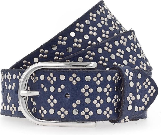 b.belt Leren Riem Tini Silver Leather Belt W100 Denim Blauw