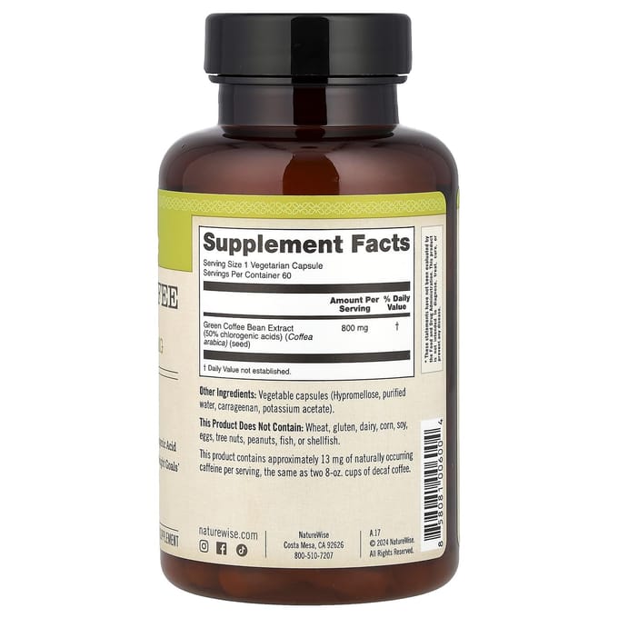 Groene Koffieboon Extract, 800mg, 60 Plantaardige Capsules