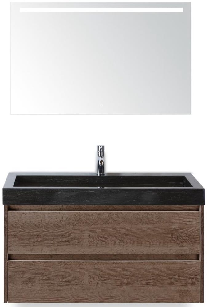 Dante Badmeubelset 100 cm - Tabacco - Wastafel Hardsteen Wit Lucca met Sence Spiegel