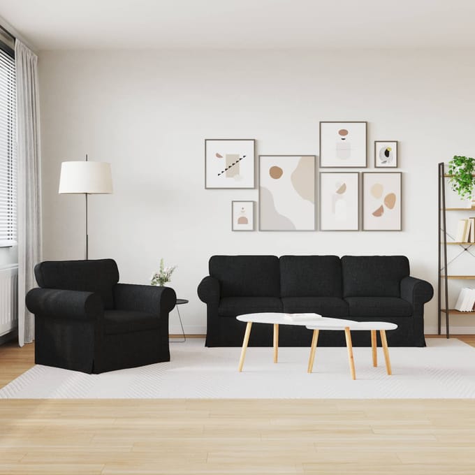vidaXL Bankstel 2 pcs Zwart 215 x 82 x 80 cm Stof