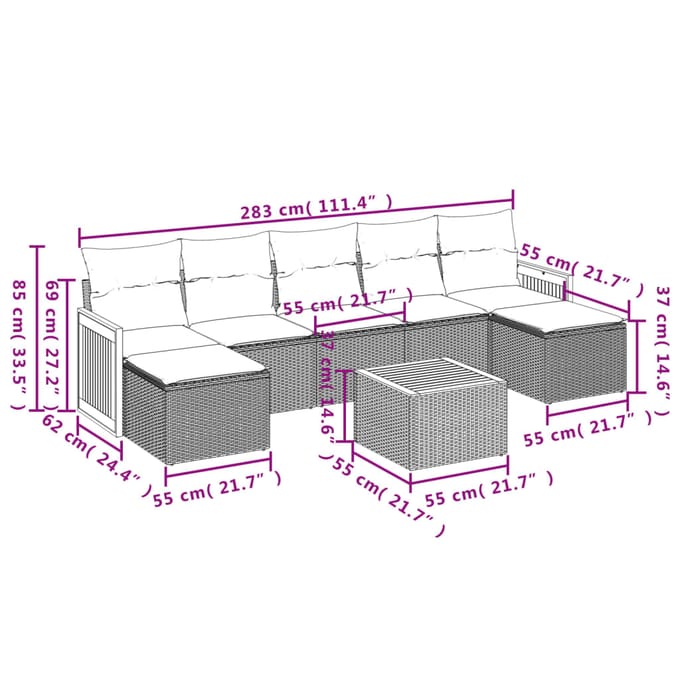 vidaXL - 8-delige - Loungeset - met - kussens - poly - rattan - beige