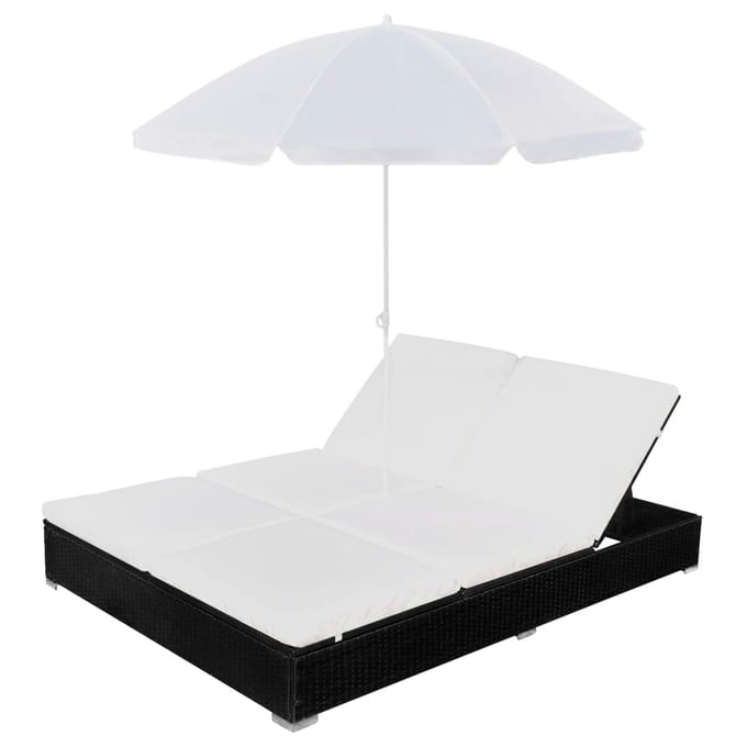 vidaXL - Loungebed - met - parasol - poly - rattan - zwart